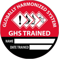 HARD HAT EMBLEM, GLOBALLY HARMONIZED SYSTEM GHS TRAINED NAME DATE TRAINED, 2" DIA, PS VINYL