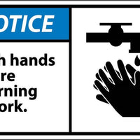 NOTICE, WASH HANDS BEFORE RETURNING TO WORK (GRAPHIC), 3X5, PS VINYL, 5/PK