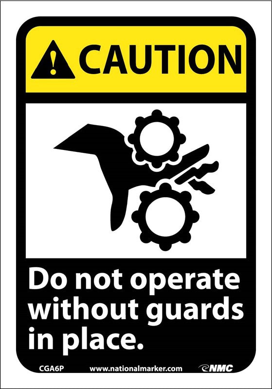 CAUTION, DO NOT OPERATE WITHOUT GUARDS IN PLACE (W/GRAPHIC), 10X7, RIGID PLASTIC