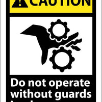 CAUTION, DO NOT OPERATE WITHOUT GUARDS IN PLACE (W/GRAPHIC), 14X10, RIGID PLASTIC