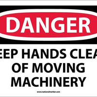 DANGER, KEEP HANDS CLEAR OF MOVING MACHINERY, 10X14, RIGID PLASTIC