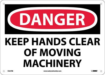 DANGER, KEEP HANDS CLEAR OF MOVING MACHINERY, 10X14, RIGID PLASTIC