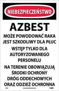 DANGER,(POLISH TRANSLATION) ASBESTOS ,POLISH,17x11,PAPER, 100/PK
