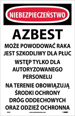 DANGER,(POLISH TRANSLATION) ASBESTOS ,POLISH,17x11,PAPER, 100/PK