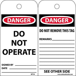 TAGS, DANGER DO NOT OPERATE, 6X3, CARDSTOCK, 25/PK