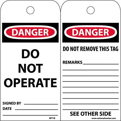 TAGS, DANGER DO NOT OPERATE, 6X3, CARDSTOCK, 25/PK