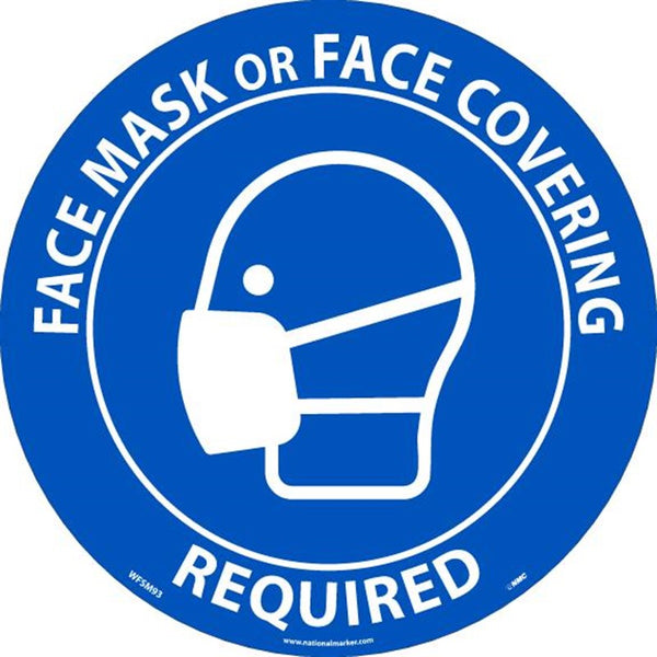 WALK ON - SMOOTH, FACE MASK OR FACE COVERING REQUIRED, FLOOR SIGN, 8 X 8, NON-SKID SMOOTH ADHESIVE BACKED VINYL