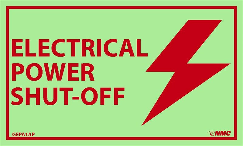 ELECTRICAL POWER SHUT-OFF, 3X5, PS VINYLGLOW, 5/PK