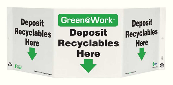 Green@Work Deposit Recyclables Here Down Arrow TriView Sign | 3007