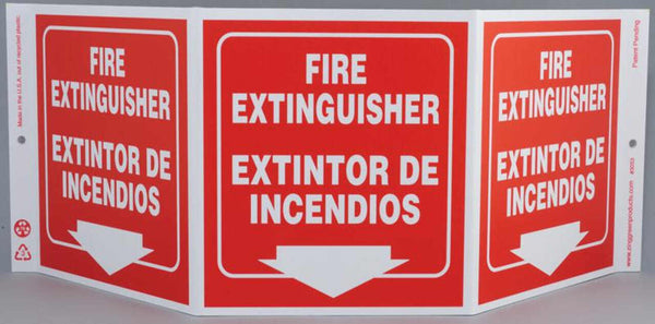 Fire Extinguisher Down Arrow Bilingual TriView Sign | 3053