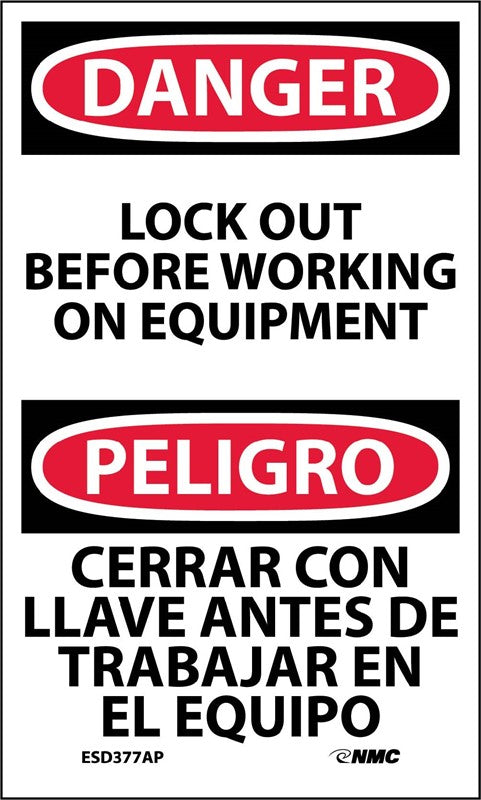 Danger Lockout Before Working On English/Spanish 5x3 Vinyl | ESD377AP