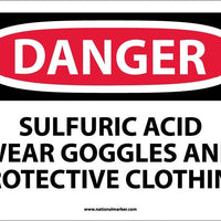 DANGER, SULFURIC ACID WEAR GOGGLES AND PROTECTIVE CLOTHING, 10X14, RIGID PLASTIC