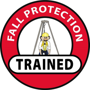 HARD HAT EMBLEM, FALL PROTECTION TRAINED, 2 DIA, PS VINYL, 25/PK