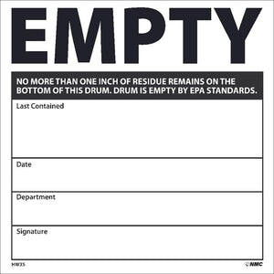 LABELS, EMPTY..NO MORE THAN ONE INCH OF RESIDUE REMAINS ON THE BOTTOM OF THIS DRUM..DRUM IS EMPTY BY EPA STANDARDS .., 6X6, PS VINYL, 500/ROLL
