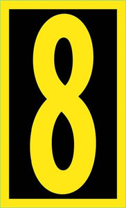 NUMBER, 8, 2.5 HIGH VISIBILITY YELLOW BLACK, PS VINYL