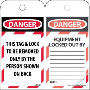 SELF LAMINATING TAGS, LOCKOUT, DANGER THIS TAG & LOCK TO BE REMOVED ONLY. . ., 6X3, POLYTAG, BOX OF 150