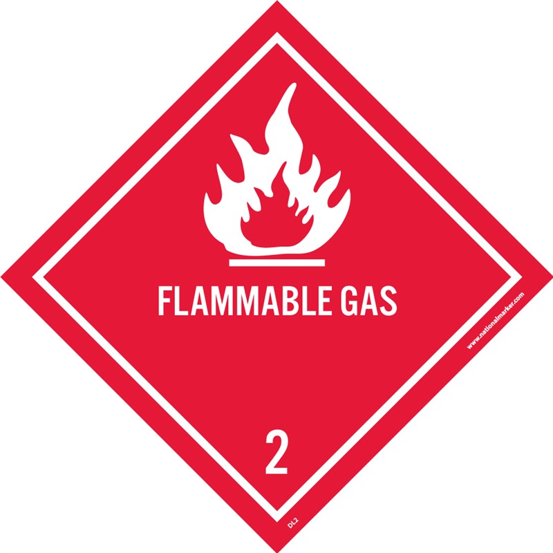 DOT SHIPPING LABEL, FLAMMABLE GAS 2, 4X4, PS VINYL 500/ROLL