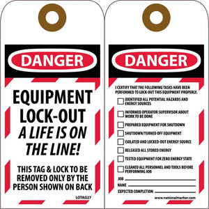 Danger Equipment Lock-Out A Life Is On The Line Lockout Tags | LOTAG27