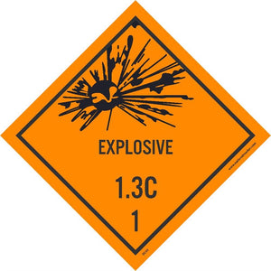 DOT SHIPPING LABELS, EXPLOSIVE 1.3C, 4X4, PS VINYL, 25/PK
