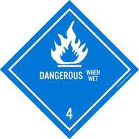 DOT SHIPPING LABELS, DANGEROUS WHEN WET, 4X4, PS VINYL, 25/PK