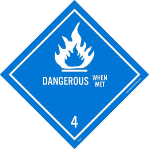 DOT SHIPPING LABELS, DANGEROUS WHEN WET, 4X4, PS VINYL, 25/PK