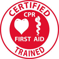 HARD HAT LABEL, CERTIFIED CPR FIRST AID TRAINED, 2"DIA. REFLECTIVE PS VINYL, 25/PK