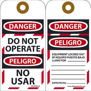 Danger Do Not Operate Bilingual Lockout Tags | SPLOTAG18