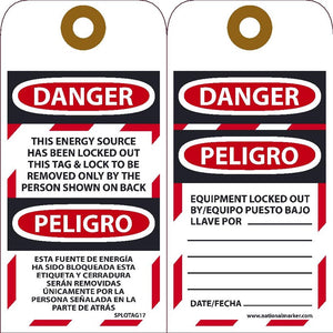 Danger Equipment Locked Out Bilingual Lockout Tags | SPLOTAG17