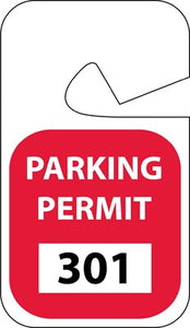 PARKING PERMIT, REARVIEW MIRROR, RED, 301-400