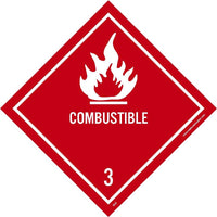 DOT SHIPPING LABEL, COMBUSTIBLE 3, 4X4, PS VINYL, 500/ROLL