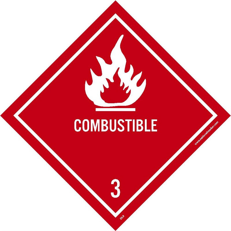 DOT SHIPPING LABEL, COMBUSTIBLE 3, 4X4, PS VINYL, 500/ROLL
