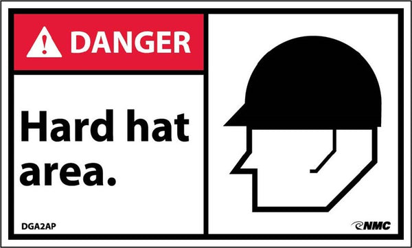 DANGER, HARD HAT AREA (GRAPHIC), 3X5, PS VINYL, 5/PK