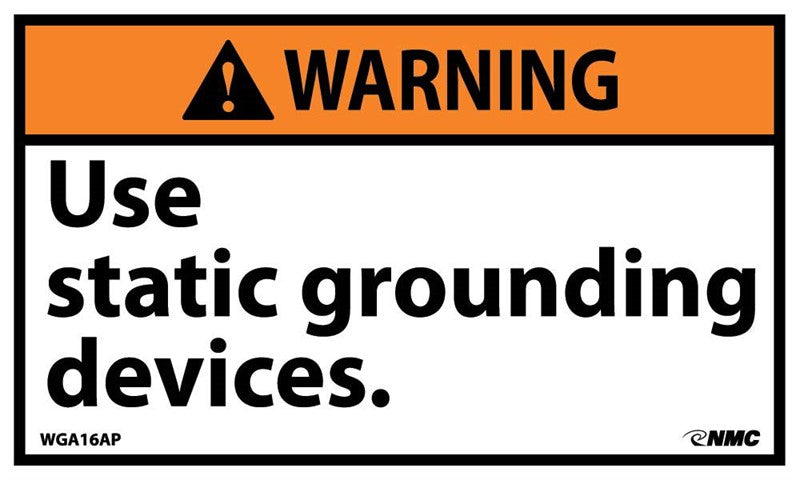 WARNING, USE STATIC GROUNDING DEVICES, 3X5, PS VINYL, 5/PK