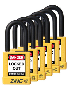 RecycLock Padlock, Keyed Alike,1.5" Shackle and 1.75" Body 6 Per Pack - Yellow