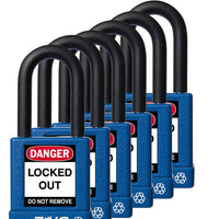 RecycLock Padlock, Keyed Alike,1.5" Shackle and 1.75" Body 6 Per Pack - Blue