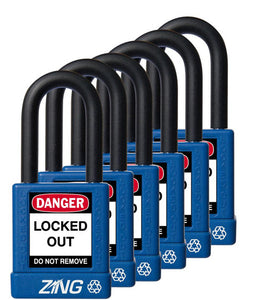 RecycLock Padlock, Keyed Alike,1.5" Shackle and 1.75" Body 6 Per Pack - Blue