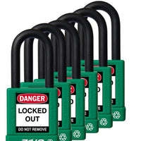 RecycLock Padlock, Keyed Alike,1.5" Shackle and 1.75" Body 6 Per Pack - Green