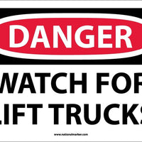 DANGER, WATCH FOR LIFT TRUCKS, 10X14, RIGID PLASTIC