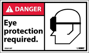 DANGER, EYE PROTECTION REQUIRED IN THIS AREA (W/GRAPHIC), 3X5, PS VINYL, 5PK