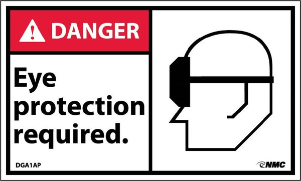 DANGER, EYE PROTECTION REQUIRED IN THIS AREA (W/GRAPHIC), 3X5, PS VINYL, 5PK