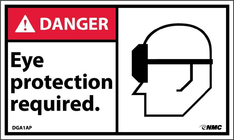 DANGER, EYE PROTECTION REQUIRED IN THIS AREA (W/GRAPHIC), 3X5, PS VINYL, 5PK