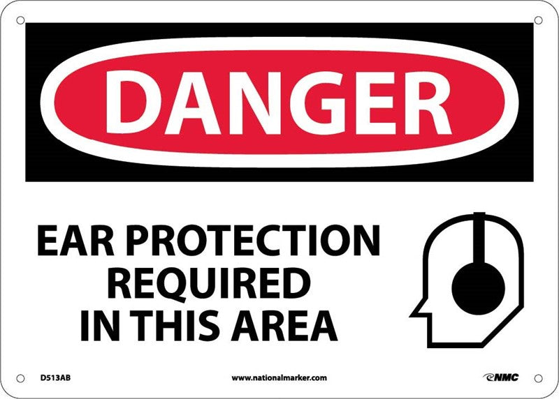 DANGER, EAR PROTECTION REQUIRED IN THIS AREA, GRAPHIC, 10X14, .040 ALUM