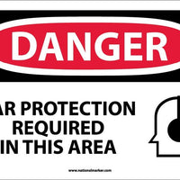 DANGER, EAR PROTECTION REQUIRED IN THIS AREA, 10X14, RIGID PLASTIC