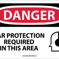 DANGER, EAR PROTECTION REQUIRED IN THIS AREA, GRAPHIC, 10X14, PS VINYL