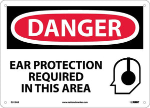 DANGER, EAR PROTECTION REQUIRED, GRAPHIC, 7X10, .040 ALUM