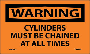 Warning Cylinders Must Be Chained - 3x5  - Adhesive Vinyl - 5 Per Pack