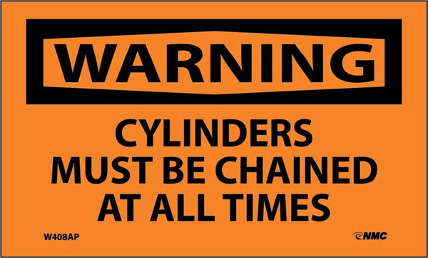 Warning Cylinders Must Be Chained - 3x5  - Adhesive Vinyl - 5 Per Pack