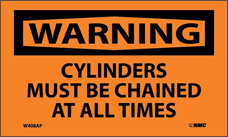 WARNING, CYLINDERS MUST BE CHAINED AT ALL TIMES, 3X5, PS VINYL, 5/PK