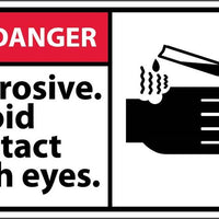 DANGER, CORROSIVE AVOID CONTACT WITH EYES (GRAPHIC), 3X5, PS VINYL, 5/PK