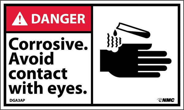 DANGER, CORROSIVE AVOID CONTACT WITH EYES (GRAPHIC), 3X5, PS VINYL, 5/PK